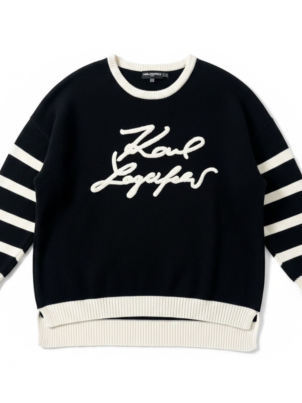 Karl Lagerfeld Black & White Signature Crewneck Oversized Sweater